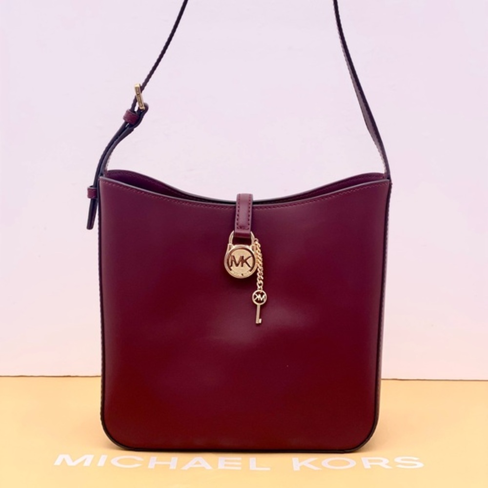 Michael Kors Lyra Shoulder Bucket Leather Bag Oxblood